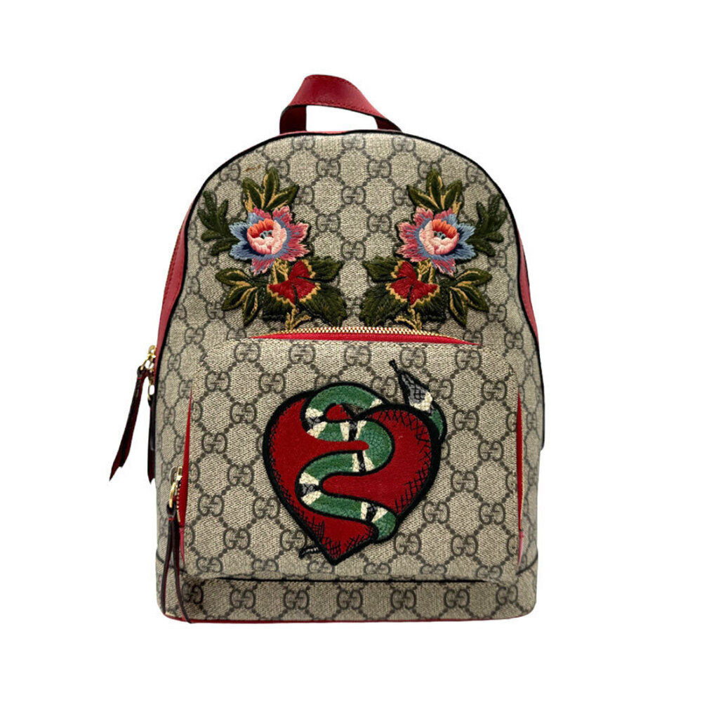 Gucci GG Supreme Backpack Rucksack Multicolor Canvas Leather Gold Brown